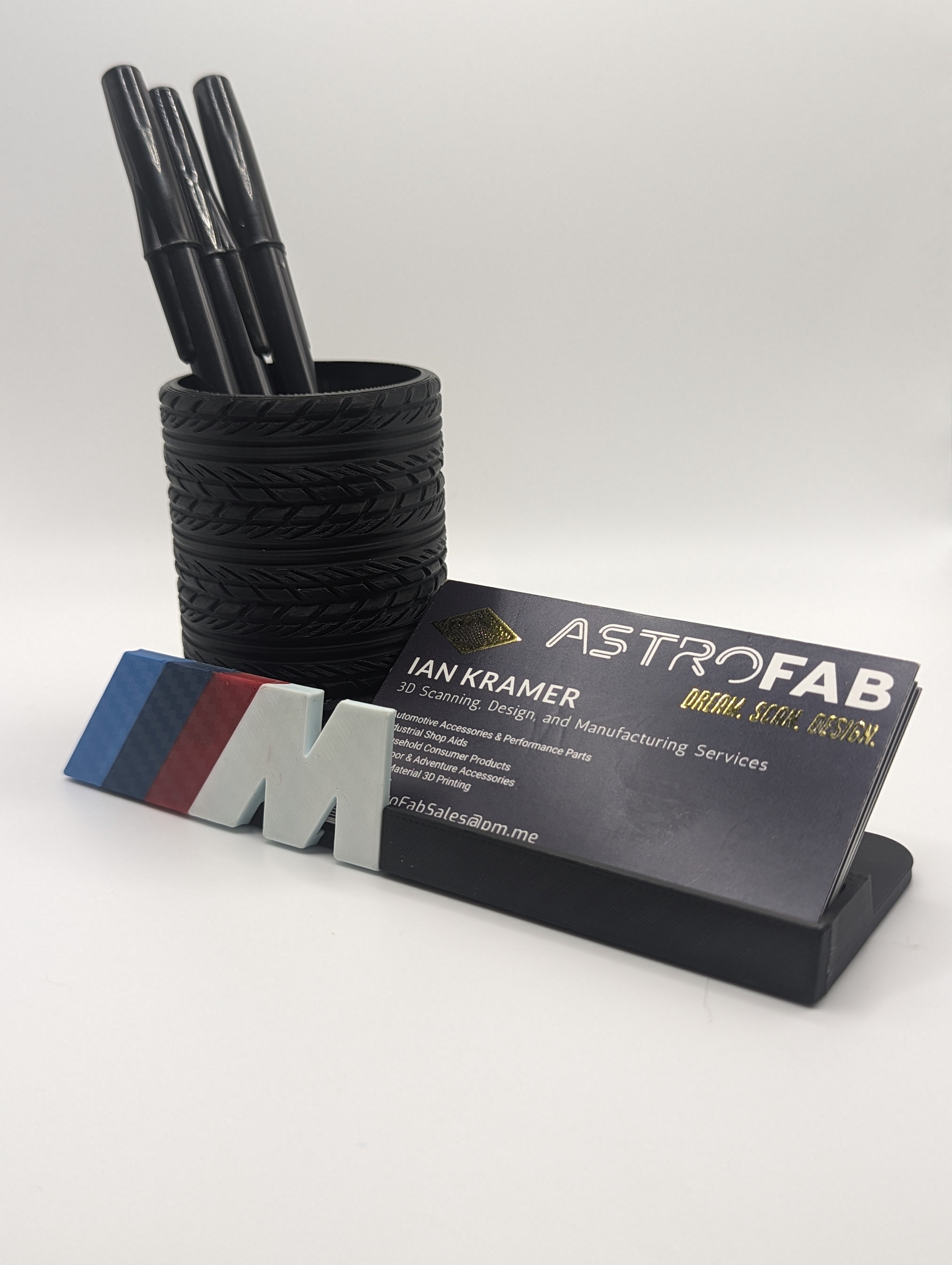 3D Printed BMW M Motorsport Business Card Holder with Tire Stack Pen Holder